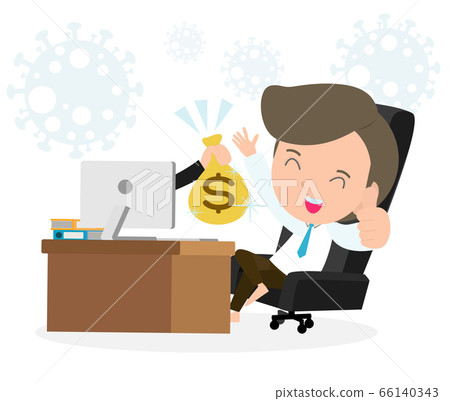 Coronavirus quarantine concept. man working at home. stay at home, male sitting and working on laptop. people with computer. Prevent infection spreading isolated on white background vector Coronavirus quarantine concept. man working at home. stay at home, male sitting and working on laptop. people with computer. Prevent infection spreading isolated on white background vector 66140343