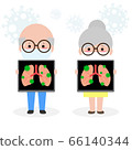 Senior Couple gets with the coronavirus or COVID 19 Old Man and woman holds x-ray of lungs. Old people quarantine Prevent infection spreading isolated on white background vector illustration 66140344