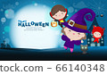 Happy Halloween Party Kids Costume. Group of children in Halloween cosplay. Template for advertising brochure. Happy Halloween party poster and template design bokeh background Vector Illustration 66140348