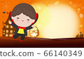 Happy halloween poster, Cute Little Dracula Vampire holding pumpkin in the moonlight bokeh banner, halloween trick or Treating background, Template for advertising brochure Vector Illustration. 66140349