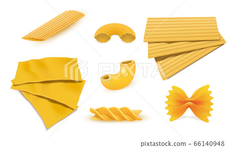 Macaroni pasta icon set, realistic style Macaroni pasta icon set, realistic style 66140948