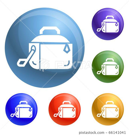 Metal lunch box icons set vector 66141041