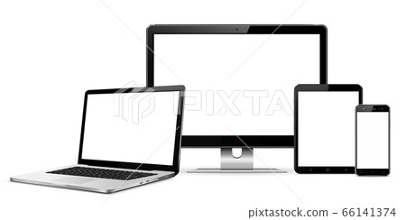 Set of blank screens with computer monitor, laptop, tablet, and smartphone 66141374