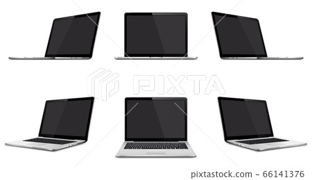 Set of modern laptop with blank screen isolated on white background 66141376