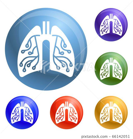 Pneumonia lungs icons set vector Pneumonia lungs icons set vector 66142051