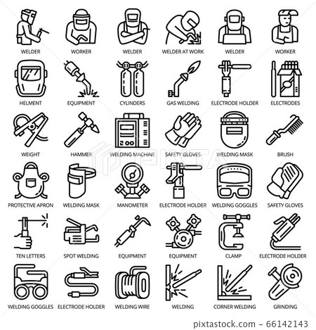 Welder equipment icon set, outline style 66142143
