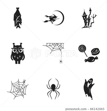 Scary Halloween icon set, simple style Scary Halloween icon set, simple style 66142883