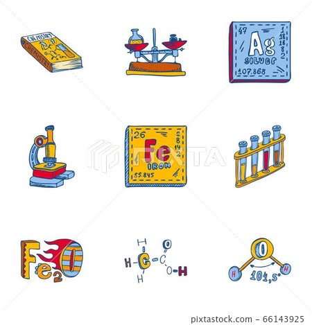 Chemistry element icon set, hand drawn style 66143925