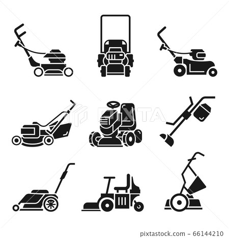 Lawnmower icon set, simple style 66144210