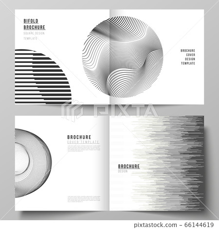 Vector layout of two covers templates for square design bifold brochure, magazine, flyer. Geometric abstract technology background, futuristic science and technology concept for minimalistic design. 66144619