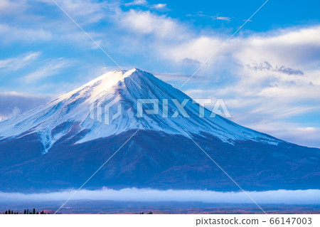 Mt. Fuji bathed in the morning sun as seen from Lake Kawaguchi [Yamanashi Prefecture] 66147003