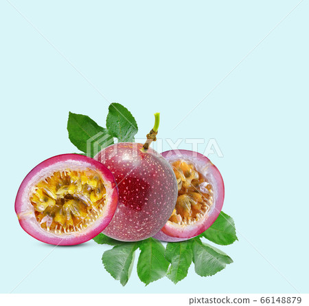 Passion fruit isolated on blue background. Passion fruit isolated on blue background. 66148879