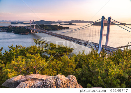 《Okayama Prefecture》Seto Bridge at dusk, early summer 《From Mt. Washu》 66149747