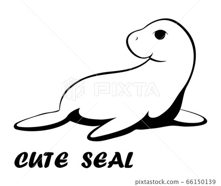 Black line vector illustration cartoon on a white background of a cute seal. 66150139