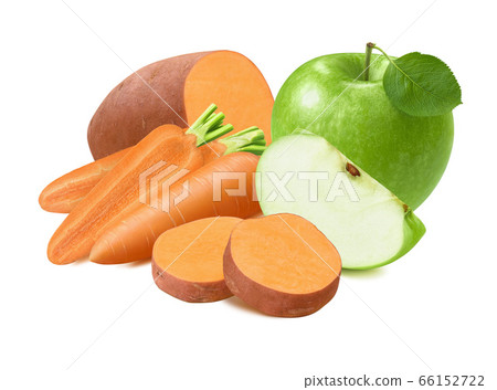 Green apple, sweet potato and carrot isolated on white background 66152722