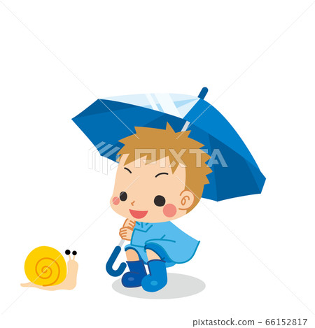 A cute boy and a snail wearing a raincoat and holding an umbrella A cute boy and a snail wearing a raincoat and holding an umbrella 66152817