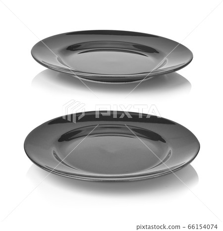 Black empty plate isolated on white background Black empty plate isolated on white background 66154074