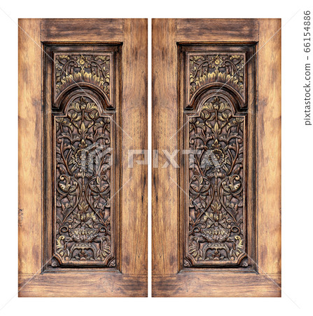 Pattern of flower carved on wooden window on white 66154886