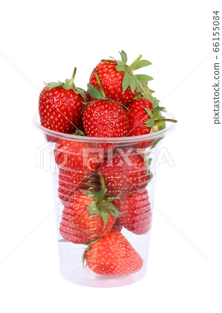 plastic cup with strawberries on white background plastic cup with strawberries on white background 66155084