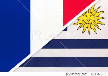 France and Uruguay, symbol of national flags from textile 66156113