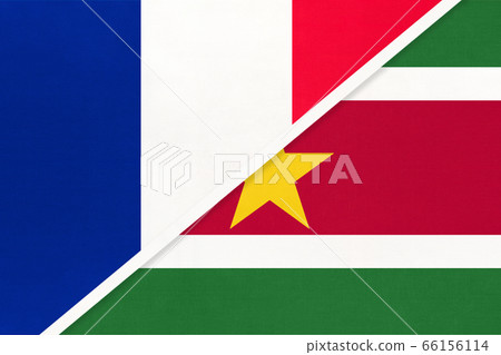 France and Suriname, symbol of national flags from textile 66156114