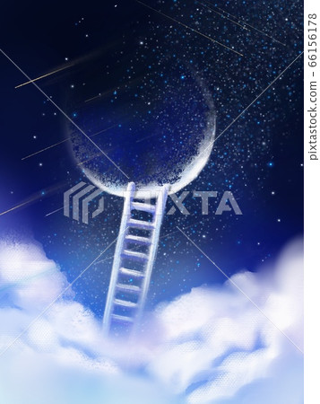 梯子,雲層和新月之上的宇宙 梯子,雲層和新月之上的宇宙 66156178