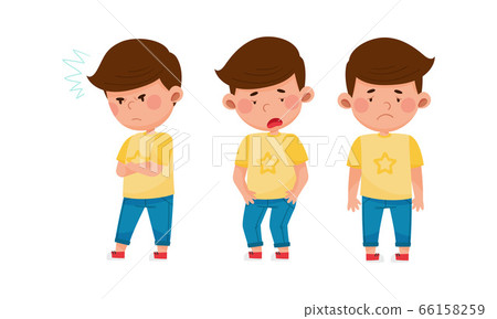 Little Boy Standing with Angry and Exhausted... - Stock Illustration ...