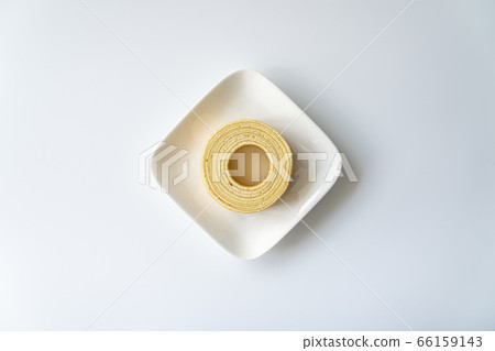 Baumkuchen on a white plate [white background] 66159143