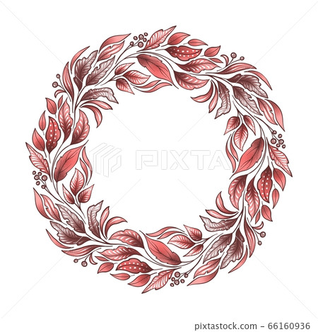 Wreath with leaves and branches. Textured illustration 66160936