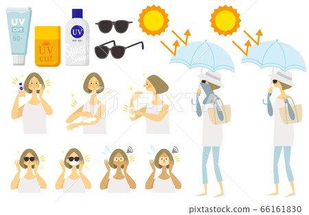 採取措施防止曬傷的女人的插圖 66161830