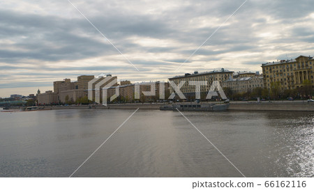 Moscow cityscapein overcast spring day. Wide Moskva River. Architecture. The building of the Ministry of Defence. in distance 66162116