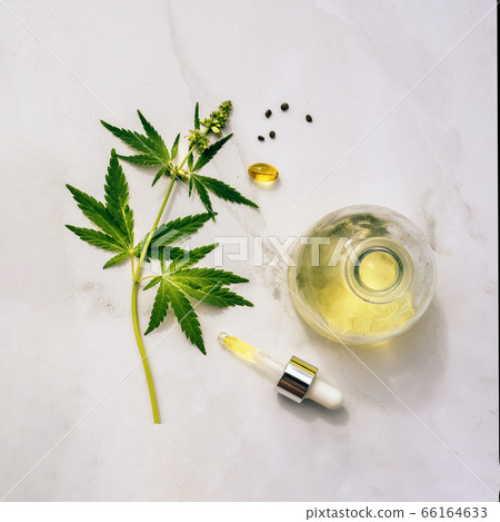 Cosmetics CBD oil. Cosmetic Products with cannabis Oil, tincture Flat lay Cosmetics CBD oil. Cosmetic Products with cannabis Oil, tincture Flat lay 66164633
