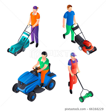 Lawnmower icon set, isometric style 66168229