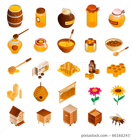 Honey icon set, isometric style Honey icon set, isometric style 66168243