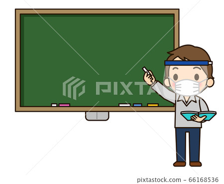 指著黑板上的男老師（與面罩和麵具） 66168536