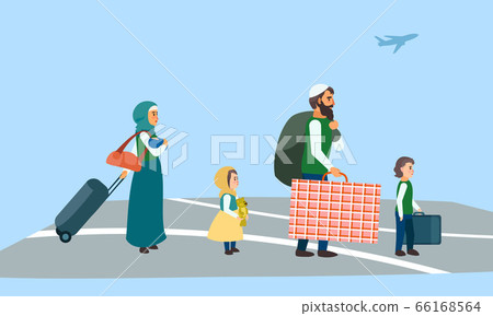 Immigrant family at airport concept banner, flat style Immigrant family at airport concept banner, flat style 66168564