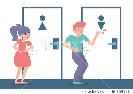 Children with a diarrhea waiting at the toilet 66169936