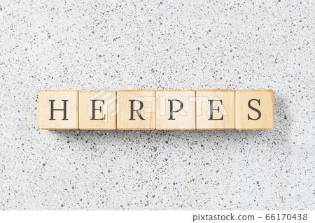 Herpes word written on building blocks on grey 66170438