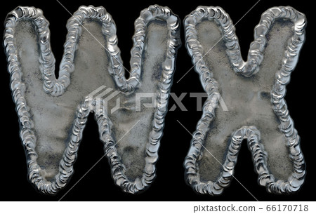 Set of capital letters W and X made of industrial metal isolated on black background. 3d 66170718