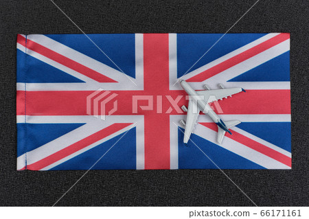 Flag of United Kingdom and toy airplane. Air 66171161