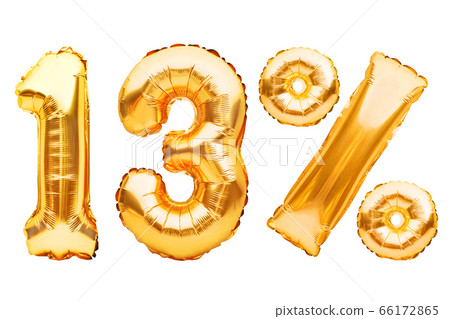 Number 13 thirteen and percent sign made of golden helium inflatable balloons isolated on white. Gold foil numbers for web and advertising banners, posters, flyers. Discounts, sale, Black Friday Number 13 thirteen and percent sign made of golden helium inflatable balloons isolated on white. Gold foil numbers for web and advertising banners, posters, flyers. Discounts, sale, Black Friday 66172865