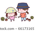 Parent and child picking chestnuts 66173165