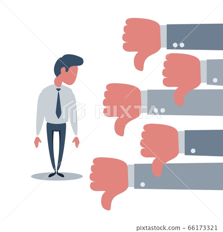 Upset businessman and many hands with thumbs down. Upset businessman and many hands with thumbs down. 66173321