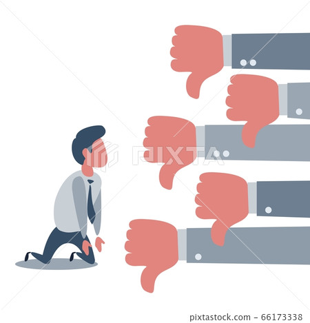 Group of Business man show dislike or unlike thumbs down hand to Sad businessman character on the 66173338