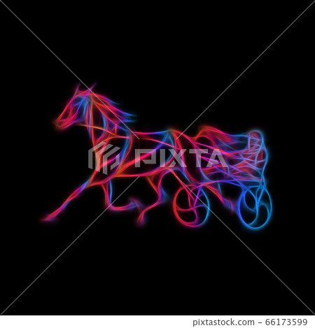 Trotting. Horse riding in a race track. Neon glow illustration 66173599