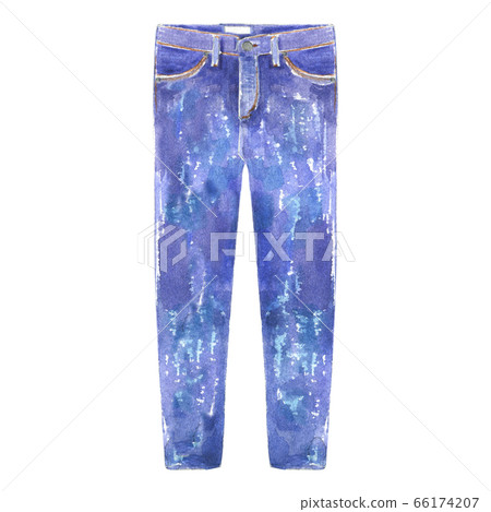 Watercolor blue jeans isolated on white 66174207