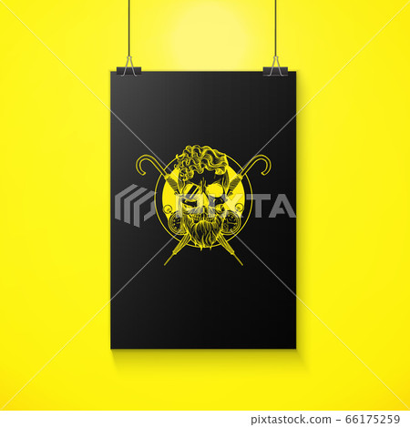 Hand drawn sketch of british skull with hairstyle 66175259