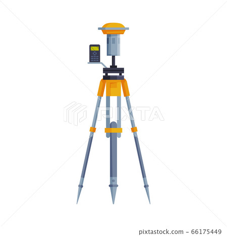 Theodolite or Tacheometer Tripod, Geodetic Equipment, Measuring Instrument Flat Style Vector Illustration on White Background 66175449