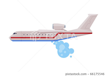 Firefighting Airplane Dropping Water, Emergency Service Rescue Vehicle Flat Style Vector Illustration on White Background 66175546
