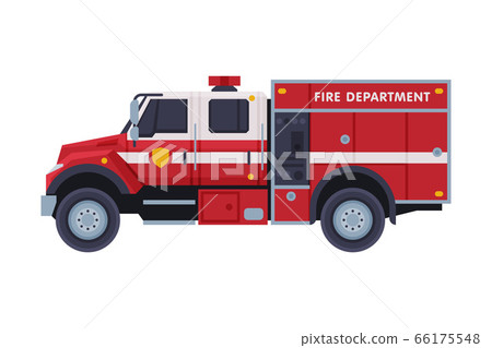 Fire Engine, Emergency Service Firefighting Vehicle Flat Style Vector Illustration on White Background 66175548